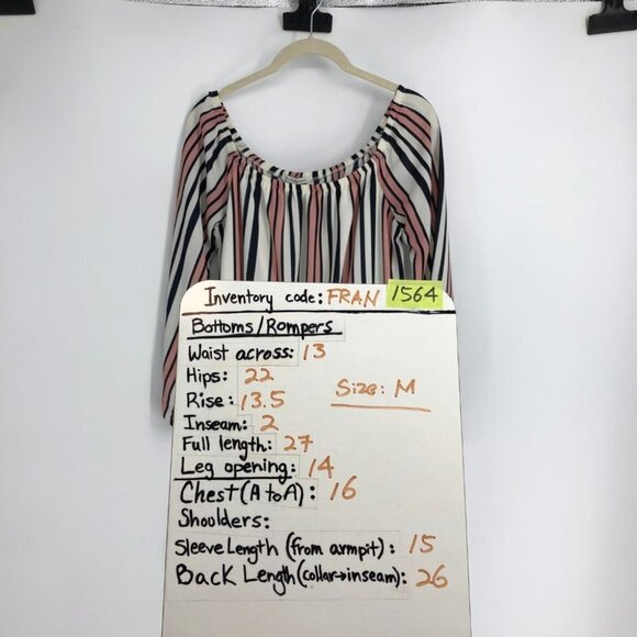 Charlotte Russe Blush Toned Pin Striped Off The Shoulder Short Romper size M - Picture 15 of 16